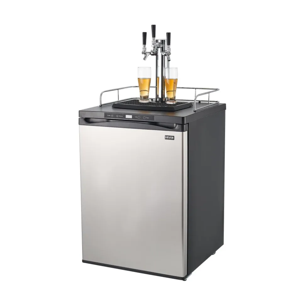 VEVOR Beer Kegerator, Triple Tap Home Draft Beer Dispenser for Ball Lock, Full Size Keg Refrigerator with 5lbs CO2 Tank, Hold 2 Sixth / 2 Slim / 3 Ball lock keg, 162L
