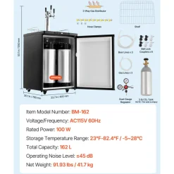 VEVOR Beer Kegerator, Triple Tap Home Draft Beer Dispenser for Ball Lock, Full Size Keg Refrigerator with 5lbs CO2 Tank, Hold 2 Sixth / 2 Slim / 3 Ball lock keg, 162L