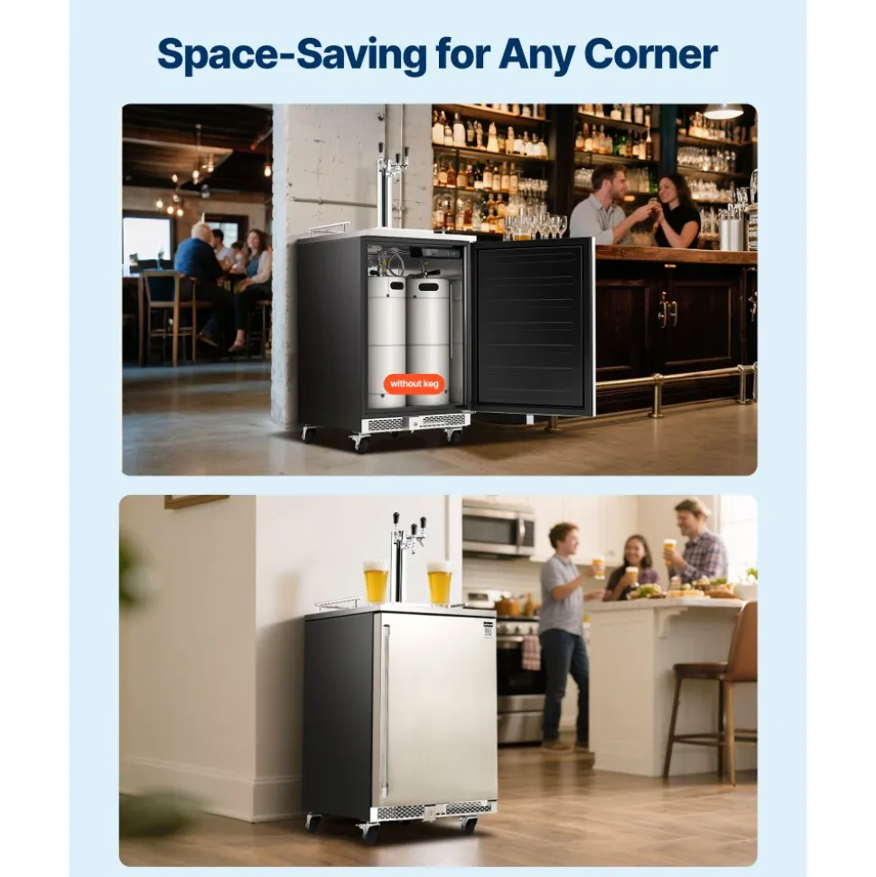 VEVOR Beer Kegerator, Triple Tap Commercial Draft Beer Dispenser for D system, Full Size Keg Refrigerator with 5lbs CO2 Tank, Hold 3 Sixth / 2 Slim / 3 Ball lock keg, 160L