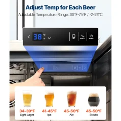 VEVOR Beer Kegerator, Triple Tap Commercial Draft Beer Dispenser for D system, Full Size Keg Refrigerator with 5lbs CO2 Tank, Hold 3 Sixth / 2 Slim / 3 Ball lock keg, 160L