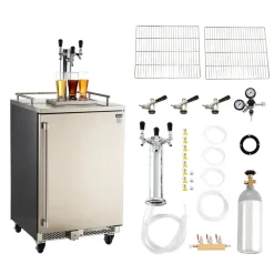 VEVOR Beer Kegerator, Triple Tap Commercial Draft Beer Dispenser for D system, Full Size Keg Refrigerator with 5lbs CO2 Tank, Hold 3 Sixth / 2 Slim / 3 Ball lock keg, 160L