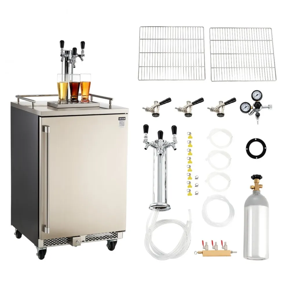 VEVOR Beer Kegerator, Triple Tap Commercial Draft Beer Dispenser for D system, Full Size Keg Refrigerator with 5lbs CO2 Tank, Hold 3 Sixth / 2 Slim / 3 Ball lock keg, 160L