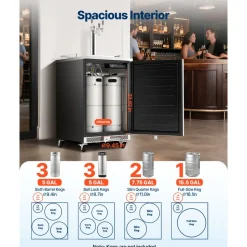 VEVOR Beer Kegerator, Triple Tap Commercial Draft Beer Dispenser for D system, Full Size Keg Refrigerator with 5lbs CO2 Tank, Hold 3 Sixth / 2 Slim / 3 Ball lock keg, 160L
