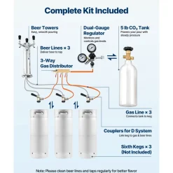 VEVOR Beer Kegerator, Triple Tap Commercial Draft Beer Dispenser for D system, Full Size Keg Refrigerator with 5lbs CO2 Tank, Hold 3 Sixth / 2 Slim / 3 Ball lock keg, 160L