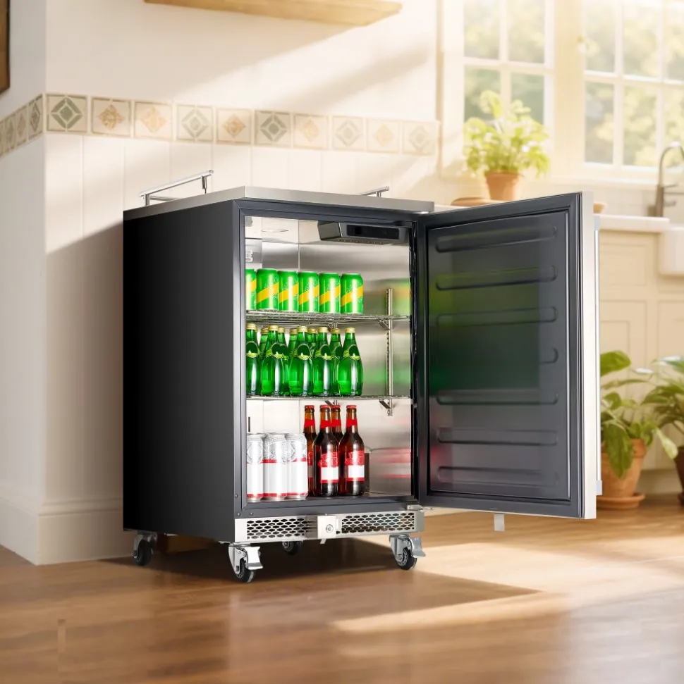 VEVOR Beer Kegerator, Triple Tap Commercial Draft Beer Dispenser for D system, Full Size Keg Refrigerator with 5lbs CO2 Tank, Hold 3 Sixth / 2 Slim / 3 Ball lock keg, 160L