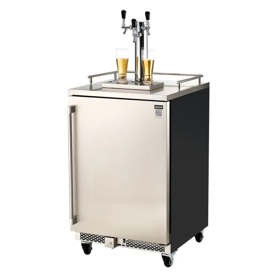 VEVOR Beer Kegerator, Triple Tap Commercial Draft Beer Dispenser for D system, Full Size Keg Refrigerator with 5lbs CO2 Tank, Hold 3 Sixth / 2 Slim / 3 Ball lock keg, 160L