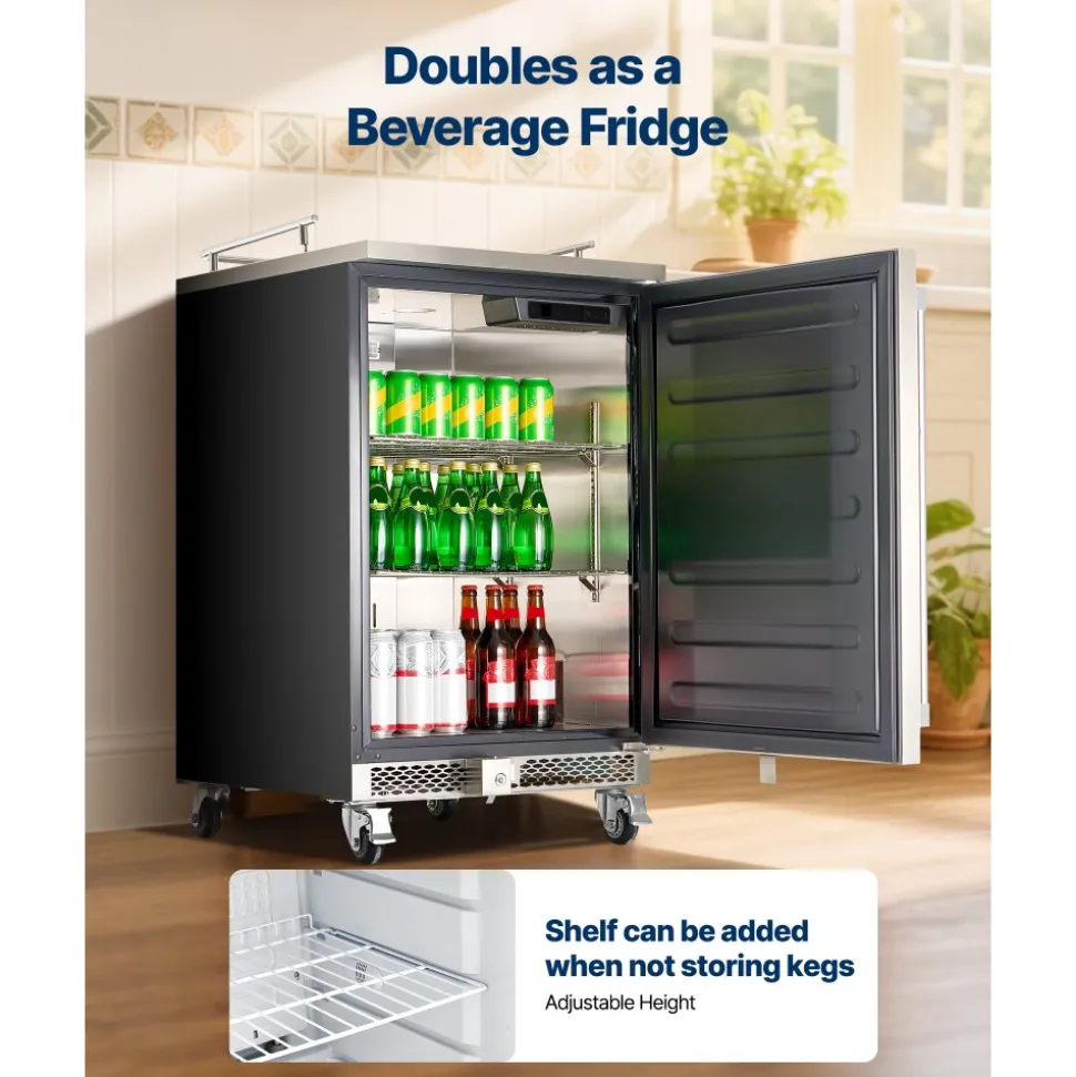 VEVOR Beer Kegerator, Triple Tap Commercial Draft Beer Dispenser for D system, Full Size Keg Refrigerator with 5lbs CO2 Tank, Hold 3 Sixth / 2 Slim / 3 Ball lock keg, 160L