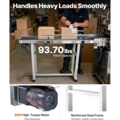 VEVOR Belt Conveyor, 47 x 7.8 inch Conveyor Table, Heavy Duty Stainless Steel Motorized Belt Conveyor for Inkjet Coding Applications Powered PVC Belt Anti-Static Adjustable Speed (Double Guardrail)