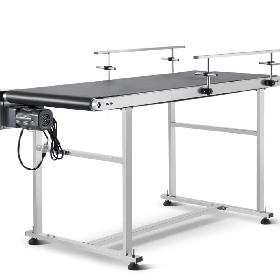 VEVOR Belt Conveyor, 59 x 23.6 inch Conveyor Table, Heavy Duty Stainless Steel Motorized Belt Conveyor for Inkjet Coding Applications Powered PVC Belt Anti-Static Adjustable Speed (Double Guardrail)