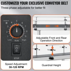 VEVOR Belt Conveyor, 59 x 23.6 inch Conveyor Table, Heavy Duty Stainless Steel Motorized Belt Conveyor for Inkjet Coding Applications Powered PVC Belt Anti-Static Adjustable Speed (Double Guardrail)