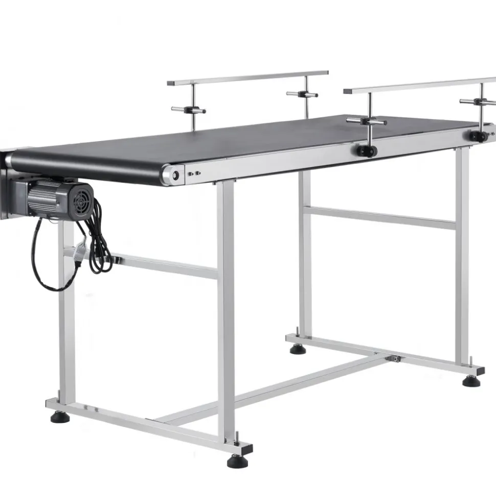 VEVOR Belt Conveyor, 59 x 23.6 inch Conveyor Table, Heavy Duty Stainless Steel Motorized Belt Conveyor for Inkjet Coding Applications Powered PVC Belt Anti-Static Adjustable Speed (Double Guardrail)