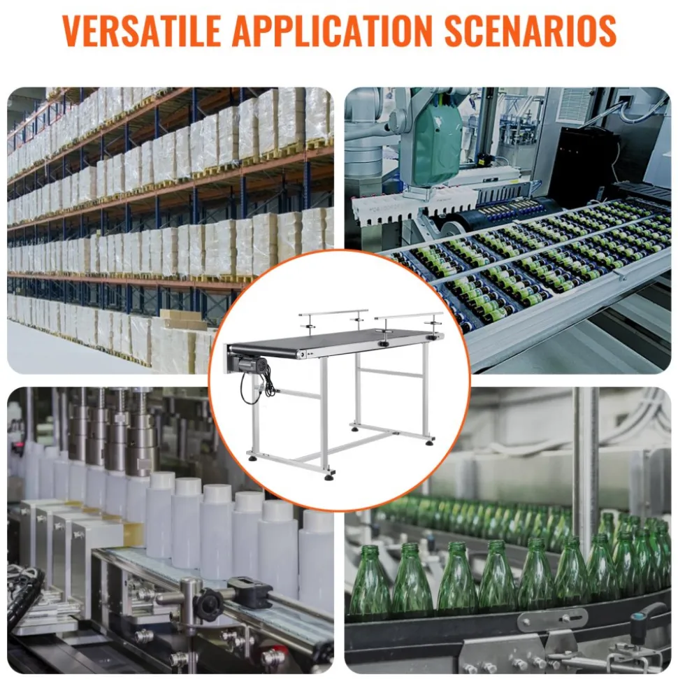 VEVOR Belt Conveyor, 59 x 23.6 inch Conveyor Table, Heavy Duty Stainless Steel Motorized Belt Conveyor for Inkjet Coding Applications Powered PVC Belt Anti-Static Adjustable Speed (Double Guardrail)