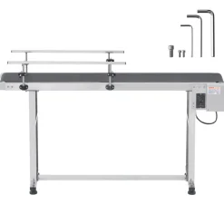 VEVOR Belt Conveyor, 59 x 23.6 inch Conveyor Table, Heavy Duty Stainless Steel Motorized Belt Conveyor for Inkjet Coding Applications Powered PVC Belt Anti-Static Adjustable Speed (Double Guardrail)