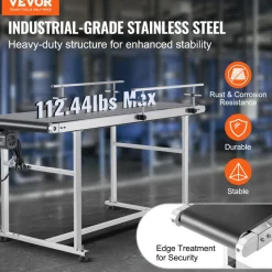 VEVOR Belt Conveyor, 59 x 23.6 inch Conveyor Table, Heavy Duty Stainless Steel Motorized Belt Conveyor for Inkjet Coding Applications Powered PVC Belt Anti-Static Adjustable Speed (Double Guardrail)