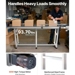 VEVOR Belt Conveyor, 71 x 7.8 inch Conveyor Table, Heavy Duty Stainless Steel Motorized Belt Conveyor for Inkjet Coding Applications Powered PVC Belt Anti-Static Adjustable Speed (Double Guardrail)