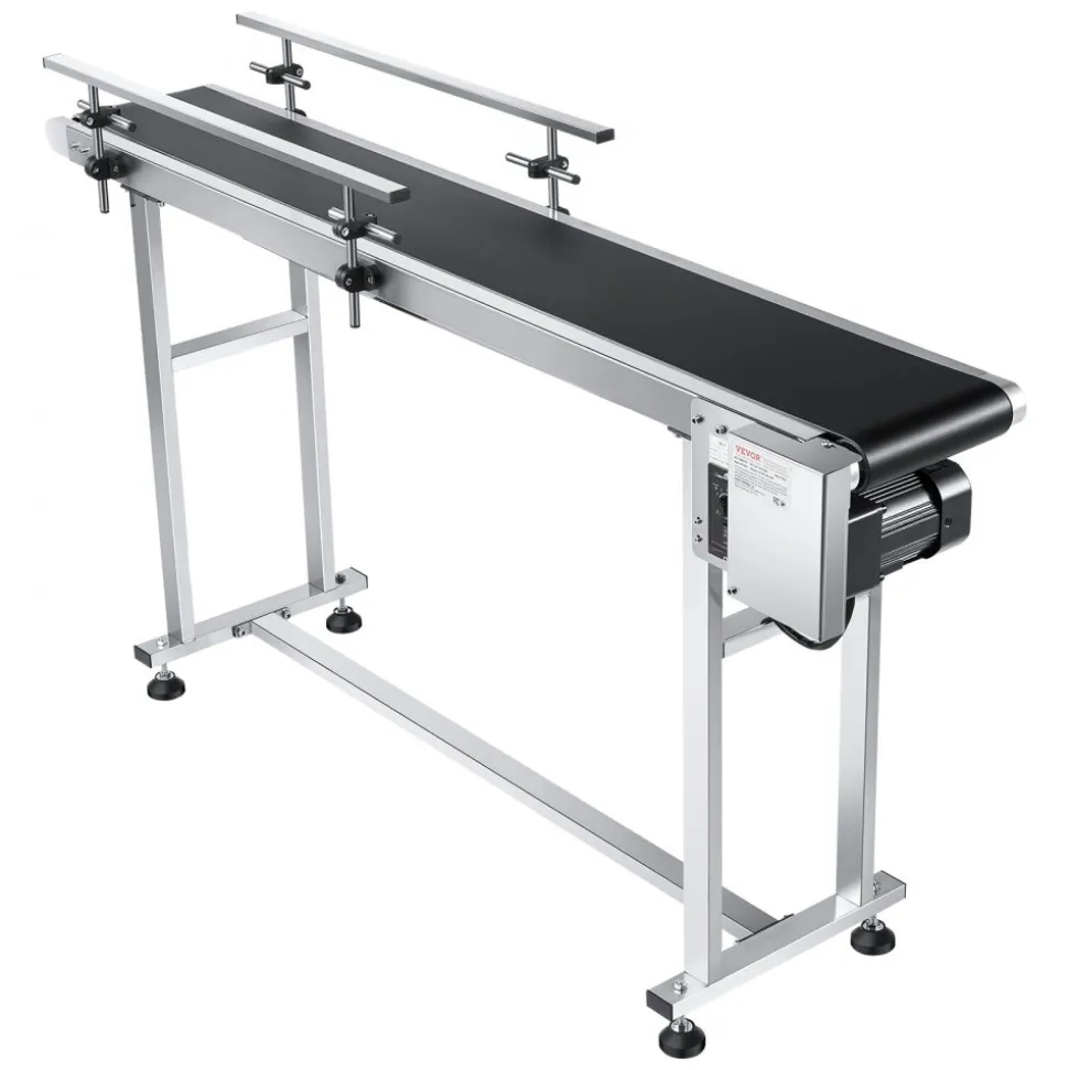 VEVOR Belt Conveyor, 59 x 7.8 inch Conveyor Table, Heavy Duty Stainless Steel Motorized Belt Conveyor for Inkjet Coding Applications Powered PVC Belt Anti-Static Adjustable Speed (Double Guardrail)