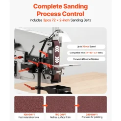 VEVOR Belt Grinder Sander with VFD, 72 x 2-Inch Variable Speed Belt Polisher, 1500W Knife Making Machine with 3 Grinding Modes & 3PCS Sanding Belts for Metalworking, Compatible with 72