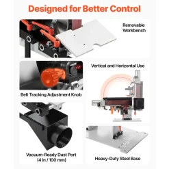 VEVOR Belt Grinder Sander with VFD, 72 x 2-Inch Variable Speed Belt Polisher, 1500W Knife Making Machine with 3 Grinding Modes & 3PCS Sanding Belts for Metalworking, Compatible with 72