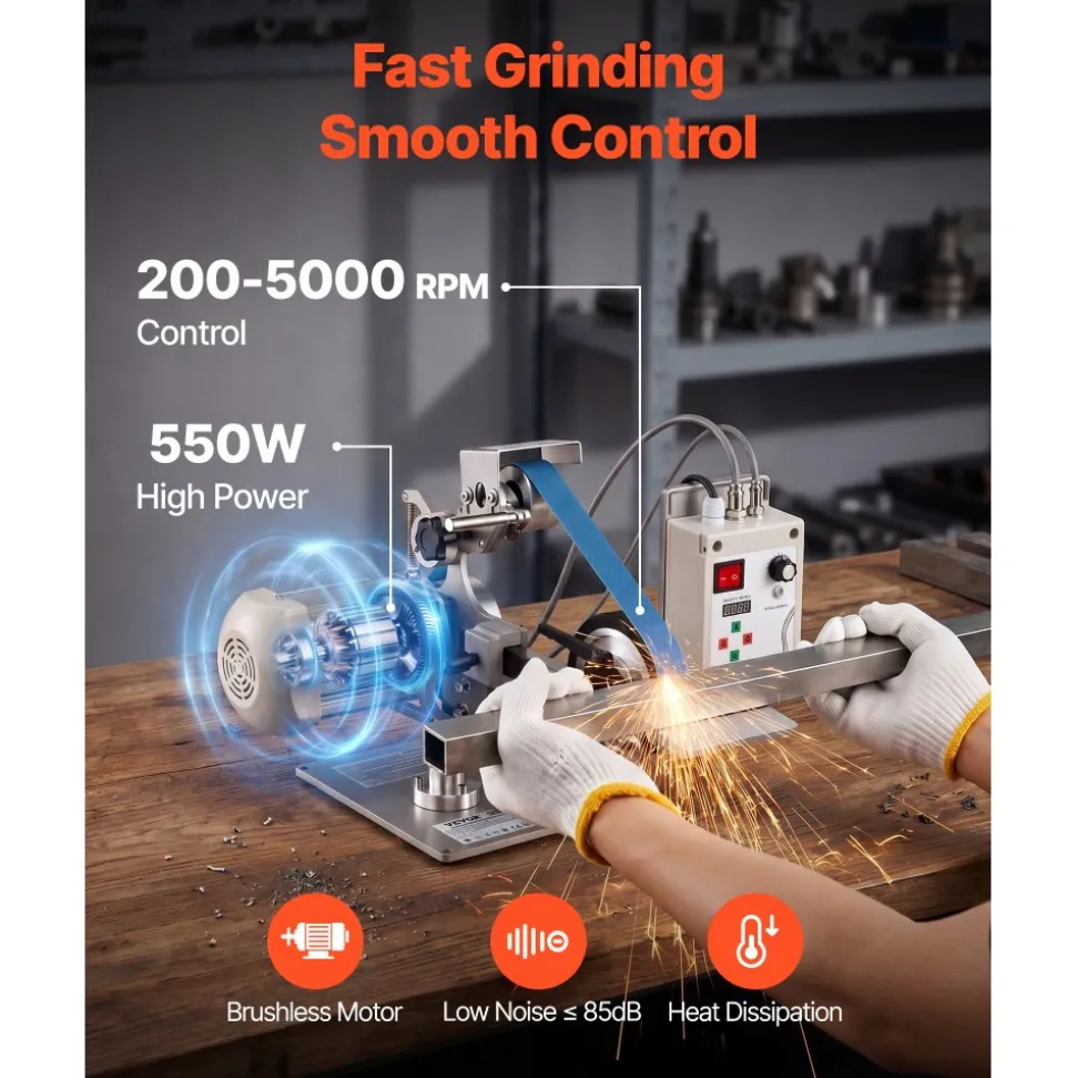 VEVOR Belt Grinder Sander with VFD, 30 x 1-Inch Variable Speed Belt Polisher, 550W Polishing Grinding Machine with 2 Grinding Modes & 3PCS Sanding Belts for Metalworking, Knife Making