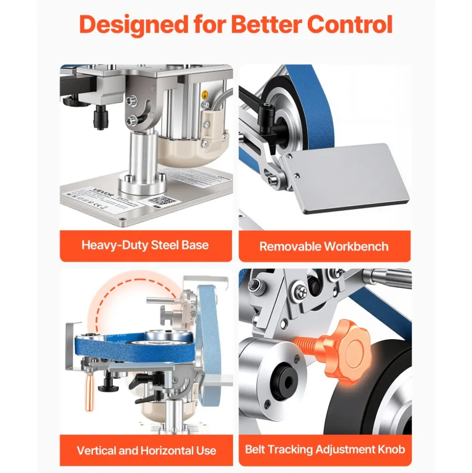 VEVOR Belt Grinder Sander with VFD, 30 x 1-Inch Variable Speed Belt Polisher, 550W Polishing Grinding Machine with 2 Grinding Modes & 3PCS Sanding Belts for Metalworking, Knife Making