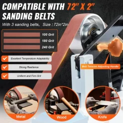 VEVOR Belt Grinder Sander, 72 x 2-Inch Variable Speed Belt Polisher with VFD, 1500W 2HP Polishing Grinding Machine with 3 Grinding Moulds & 3PCS Sanding Belts for Metalworking, Knife Making