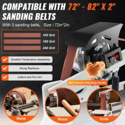 VEVOR Belt Grinder Sander, 72 x 2-Inch Variable Speed Belt Polisher with VFD, 1500W Knife Sharpener with 3 Grinding Moulds & 3PCS Sanding Belts for Metalworking, Compatible with 72