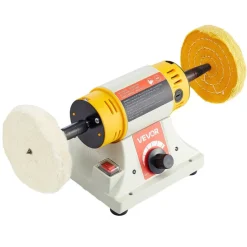 VEVOR Bench Buffer Polisher, 1/2HP Polishing and Buffing Machine, 0 to 8000RPM Benchtop Polisher with 2PCS 4" Cotton Wheel, 3PCS 3" Abrasive Fiber Wheels & Polishing Compound for Metal Jewelry Wood