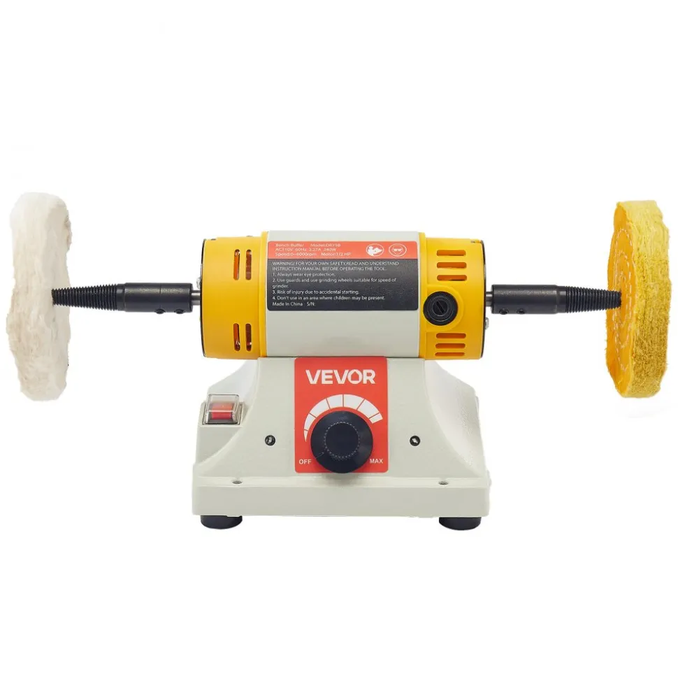 VEVOR Bench Buffer Polisher, 1/2HP Polishing and Buffing Machine, 0 to 8000RPM Benchtop Polisher with 2PCS 4" Cotton Wheel, 3PCS 3" Abrasive Fiber Wheels & Polishing Compound for Metal Jewelry Wood