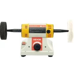 VEVOR Bench Buffer Polisher, 1/2HP Polishing Buffing Machine, 0 to 8000RPM Benchtop Polisher Grinder with 4" Cloth Wheel, 3" Grinding Wheel & 3" Fiber Wheel for Metal, Jewelry, Wood and Plastic