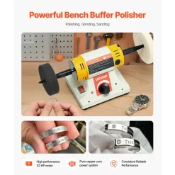 VEVOR Bench Buffer Polisher, 1/2HP Polishing Buffing Machine, 0 to 8000RPM Benchtop Polisher Grinder with 4