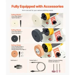 VEVOR Bench Buffer Polisher, 1/2HP Polishing Buffing Machine, 0 to 8000RPM Benchtop Polisher Grinder with 4