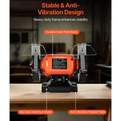 VEVOR Bench Grinder, 6-inch Single Speed Bench Grinder, 3450RPM High-Speed Table Grinders with 250W 2.1A Induction Motor, 36/60-Grit Grinding Wheels & LED Work Light for Fast Sharpening Grinding