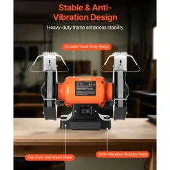 VEVOR Bench Grinder, 8-inch Single Speed Bench Grinder, 3450RPM High-Speed Table Grinders with 350W 3.0A Induction Motor, 36/60-Grit Grinding Wheel & Adjustable Eye Shield for Fast Sharpening Grinding