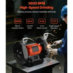 VEVOR Bench Grinder, 8-inch Single Speed Bench Grinder, 3450RPM High-Speed Table Grinders with 550W 4.5A Induction Motor, 36/60-Grit Grinding Wheel & Adjustable Eye Shield for Fast Sharpening Grinding
