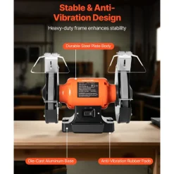 VEVOR Bench Grinder, 8-inch Single Speed Bench Grinder, 3450RPM High-Speed Table Grinders with 550W 4.5A Induction Motor, 36/60-Grit Grinding Wheel & Adjustable Eye Shield for Fast Sharpening Grinding