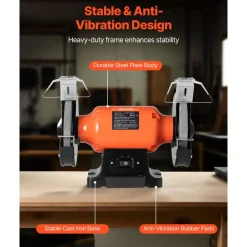 VEVOR Bench Grinder, 8-inch Single Speed Bench Grinder, 3450RPM High-Speed Table Grinders with 750W 6.2A Induction Motor, 36/60-Grit Grinding Wheel & Adjustable Eye Shield for Fast Sharpening Grinding