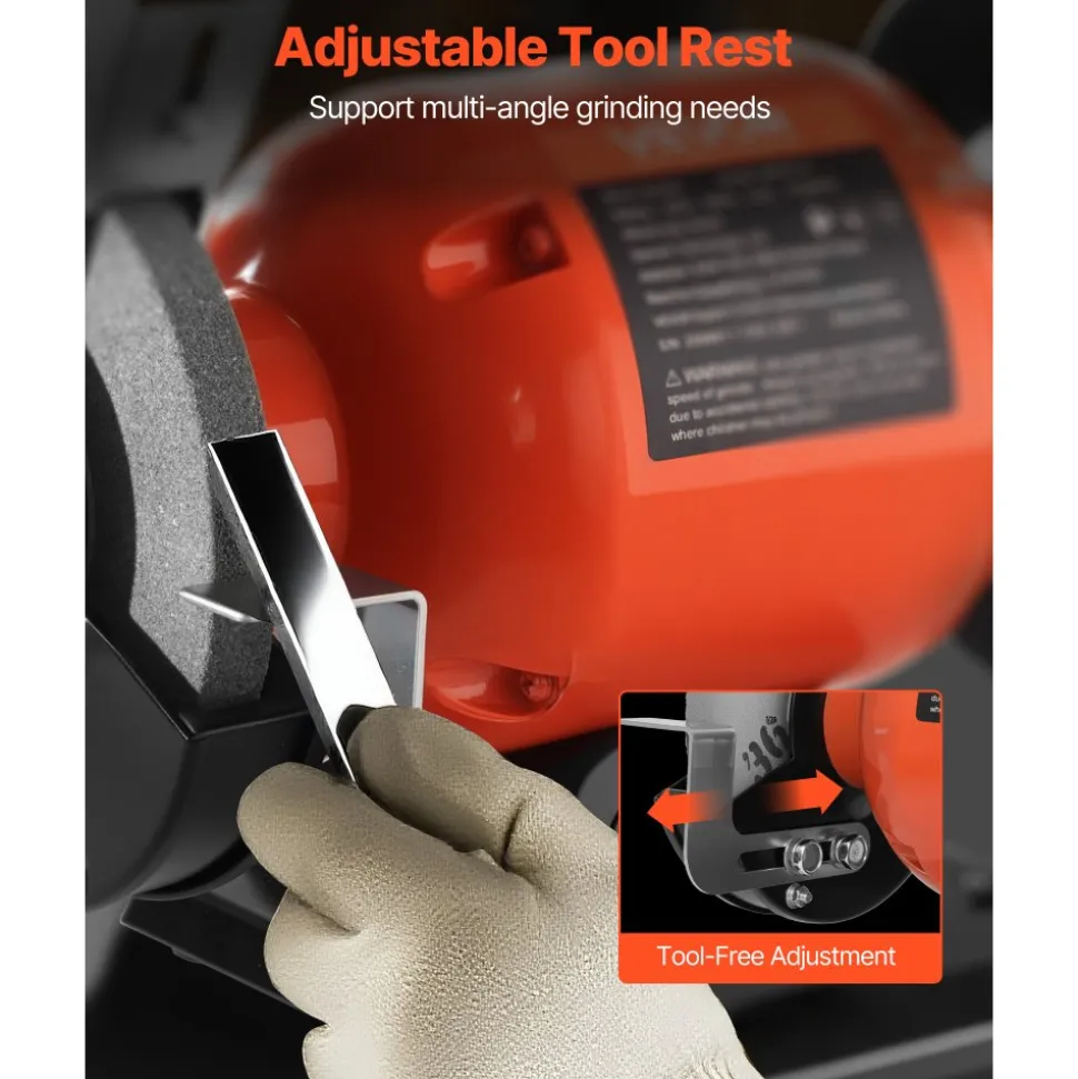 VEVOR Bench Grinder, 6-inch Single Speed Bench Grinder, 1750RPM Low-Speed Table Grinders with 250W 2A Induction Motor, 36/60-Grit Grinding Wheels & Adjustable Tool Rest for Precise Sharpening Grinding