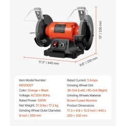VEVOR Bench Grinder, 8-inch Variable Speed Bench Grinder, 2000-3450RPM Table Grinders with 550W 5.0A Induction Motor, 36/60-Grit Grinding Wheel & Adjustable Eye Shield for Sharpening Grinding