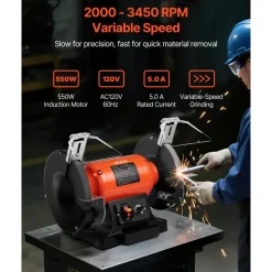 VEVOR Bench Grinder, 8-inch Variable Speed Bench Grinder, 2000-3450RPM Table Grinders with 550W 5.0A Induction Motor, 36/60-Grit Grinding Wheel & Adjustable Eye Shield for Sharpening Grinding