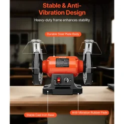 VEVOR Bench Grinder, 8-inch Variable Speed Bench Grinder, 2000-3450RPM Table Grinders with 550W 5.0A Induction Motor, 36/60-Grit Grinding Wheel & Adjustable Eye Shield for Sharpening Grinding