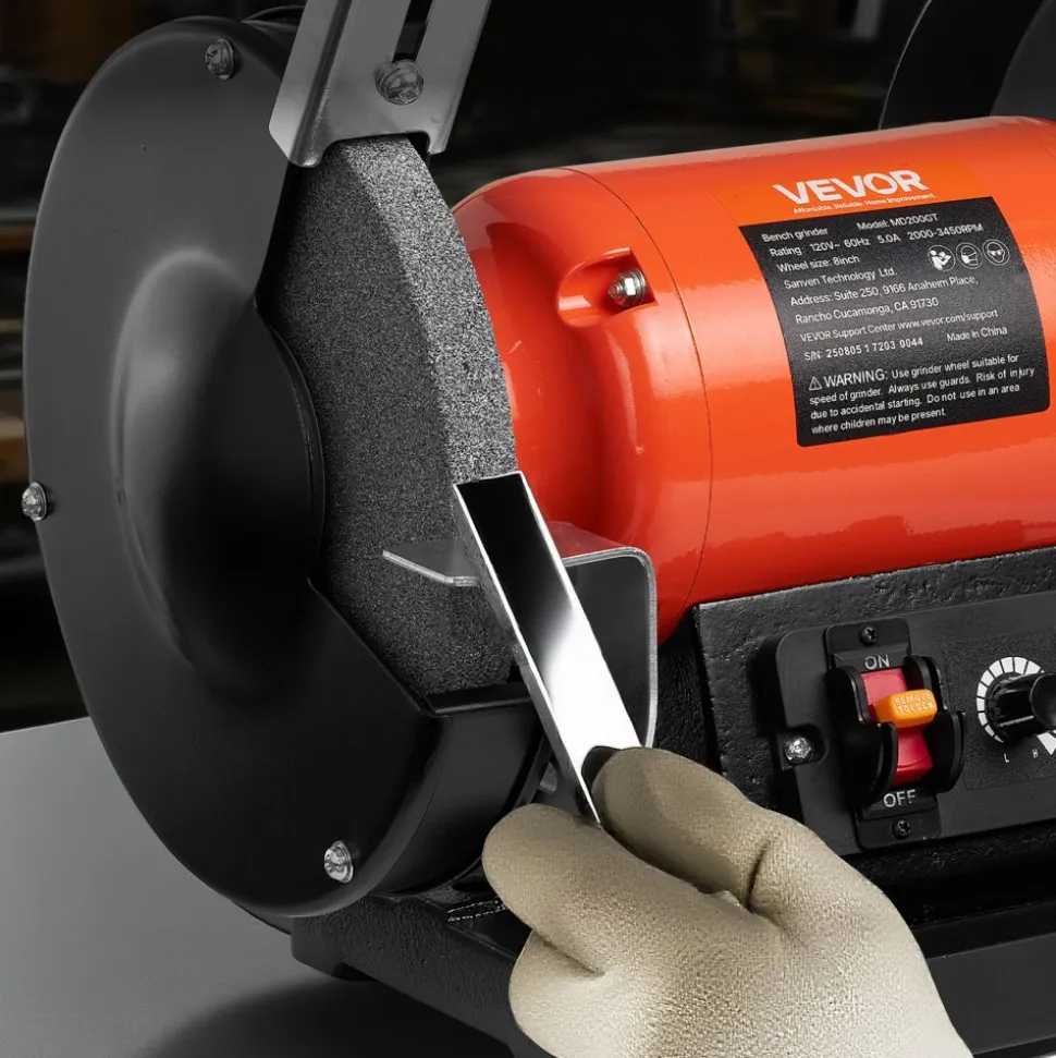 VEVOR Bench Grinder, 8-inch Variable Speed Bench Grinder, 2000-3450RPM Table Grinders with 550W 5.0A Induction Motor, 36/60-Grit Grinding Wheel & Adjustable Eye Shield for Sharpening Grinding
