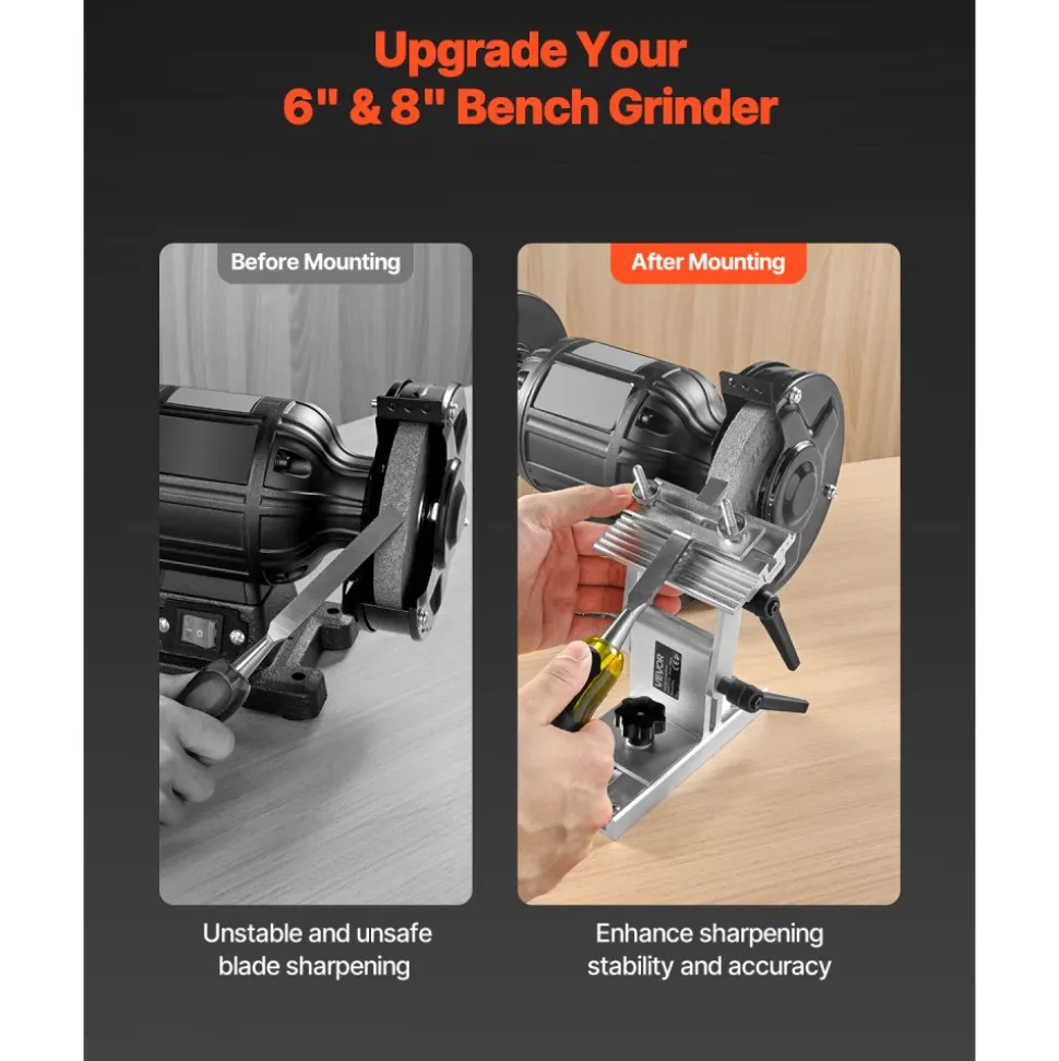 VEVOR Bench Grinder Tool Rest, Adjustable Replacement Tool Rest Sharpening Jig for 6" or 8" Bench Grinder - with Flat Miter Slide for 0 - 2.5 inch Wide Blades and Chisels