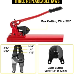VEVOR Bench Swager Tool 24" Wire Rope Swaging Tool with Crimper Cable Bolt Cutter Head Bench Crimper 1/16"-3/16" Aluminum/Copper Sleeves Bench Cable Alloy Steel Crimper Swager for1/2" Wire Rope Fe