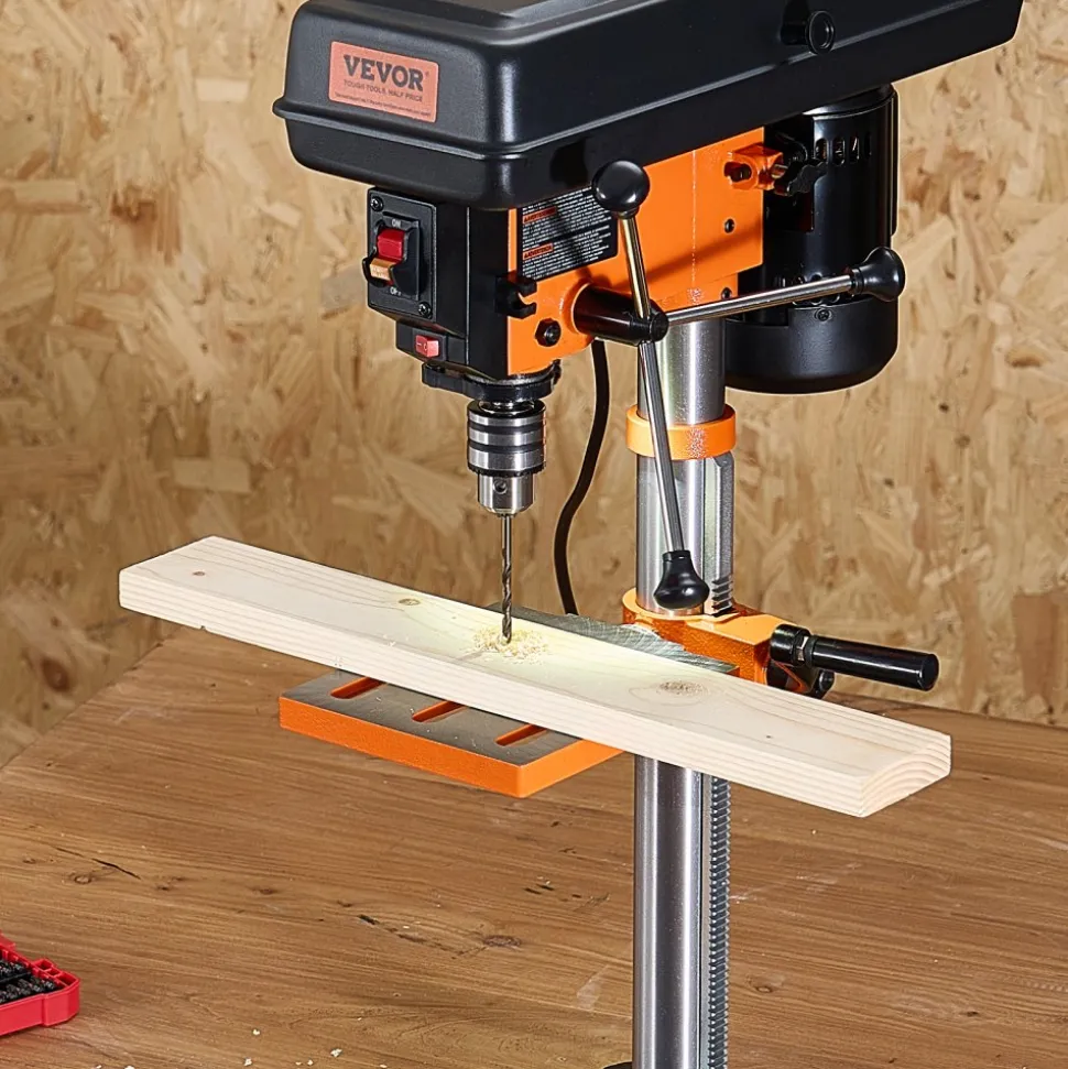 VEVOR Benchtop Drill Press, 3.2 Amp, 5-Speed Adjustable Drill Press with 650/1050/1800/2350/3100 RPM, 10-inch Swing, Cast Iron Frame, 0-45° Tiltling Worktable, Work Light, for Drilling Wood & Metal