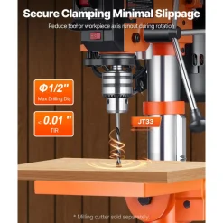 VEVOR Benchtop Drill Press, 3.2 Amp, 5-Speed Adjustable Drill Press with 650/1050/1800/2350/3100 RPM, 10-inch Swing, Cast Iron Frame, 0-45° Tiltling Worktable, Work Light, for Drilling Wood & Metal