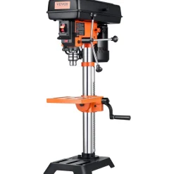 VEVOR Benchtop Drill Press, 3.2 Amp, 5-Speed Adjustable Drill Press with 650/1050/1800/2350/3100 RPM, 10-inch Swing, Cast Iron Frame, 0-45° Tiltling Worktable, Work Light, for Drilling Wood & Metal