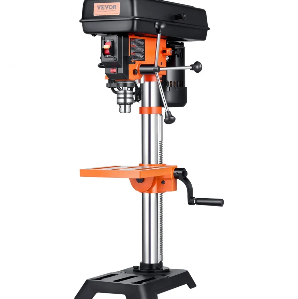 VEVOR Benchtop Drill Press, 3.2 Amp, 5-Speed Adjustable Drill Press with 650/1050/1800/2350/3100 RPM, 10-inch Swing, Cast Iron Frame, 0-45° Tiltling Worktable, Work Light, for Drilling Wood & Metal