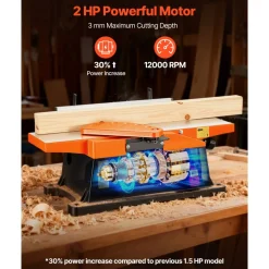 VEVOR Benchtop Jointer, 6 in, 2 HP 12000 RPM Bench Top Wood Jointer, with Straight Cutterhead, 2 HSS Blades, 6 x 23 in Cast Aluminum Table, Up to 1/8 in Depth, Adjustable Fence, for Woodworking DIY