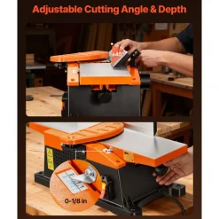VEVOR Benchtop Jointer, 6 in, 2 HP 12000 RPM Bench Top Wood Jointer, with Straight Cutterhead, 2 HSS Blades, 6 x 23 in Cast Aluminum Table, Up to 1/8 in Depth, Adjustable Fence, for Woodworking DIY