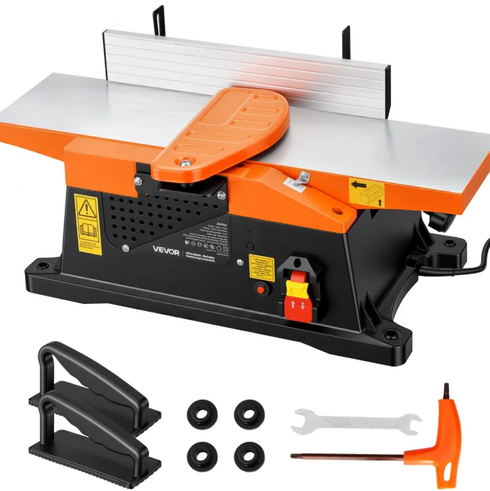 VEVOR Benchtop Jointer, 6 in, 2 HP 12000 RPM Bench Top Wood Jointer, with Straight Cutterhead, 2 HSS Blades, 6 x 23 in Cast Aluminum Table, Up to 1/8 in Depth, Adjustable Fence, for Woodworking DIY